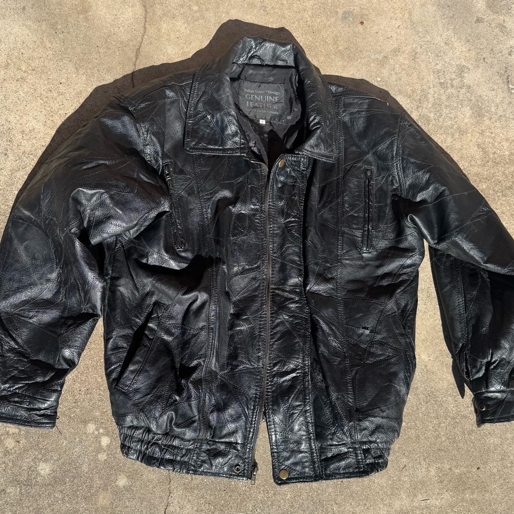 Black Leather Men's Bomber Jacket